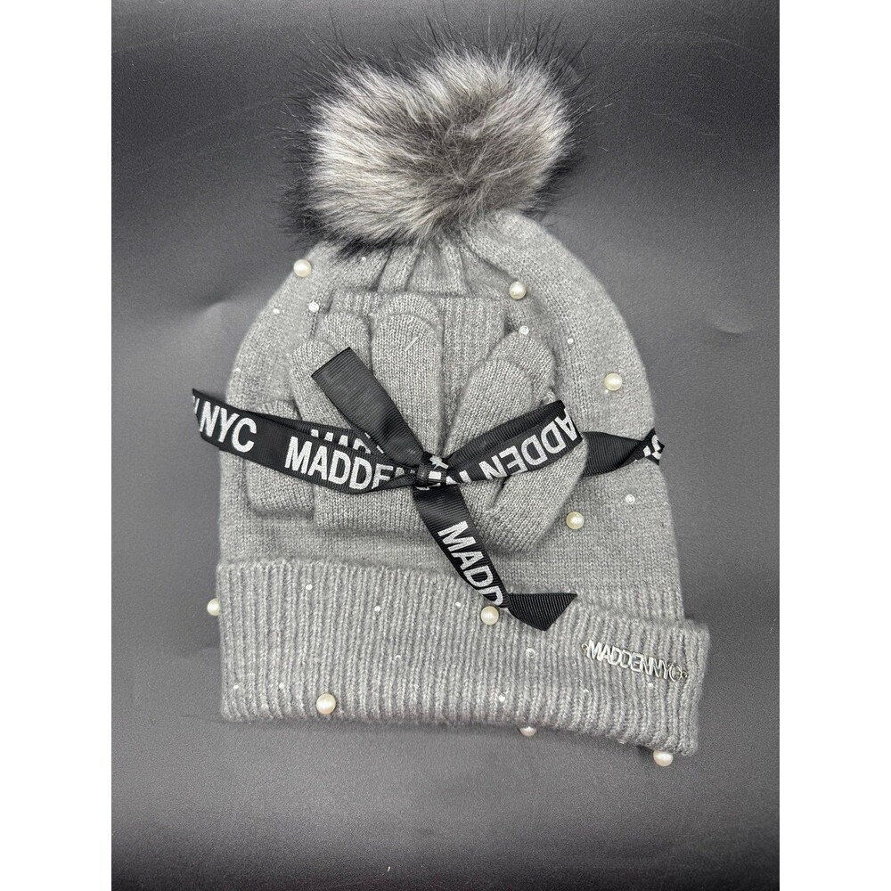 Madden NYC Women's Beanie and Winter Glove 2-Piece Set, Grey